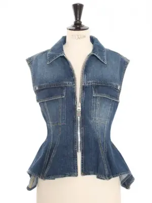 Veste top sans manche en jean bleu zip argent Prix boutique 1200€ Taille S — photo 1