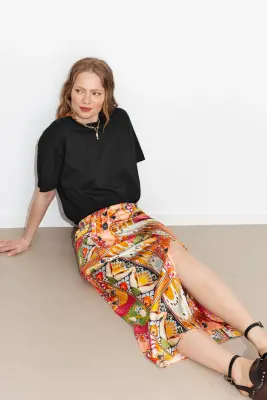 Jupe midi en satin imprimé — photo 3