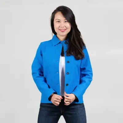 Veste de travail en croisé coton bio 1G/4F - Bleu Saxo — photo 3