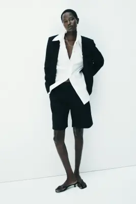 Short chic en lin mélangé - Noir — photo 1