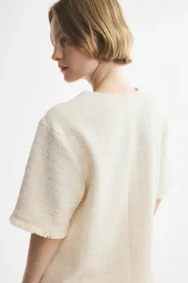 Top frangé en maille bouclette - Crème — photo 4