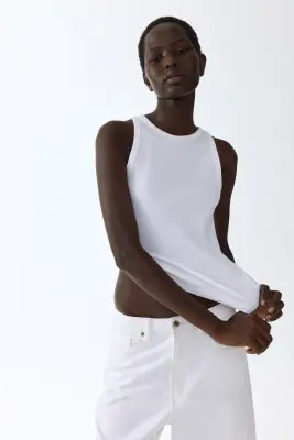 Débardeur en coton côtelé - Blanc — photo 1
