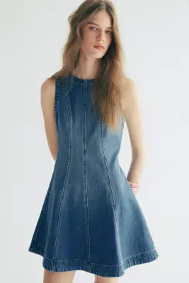Robe en denim avec jupe évasée - Bleu denim — photo 2