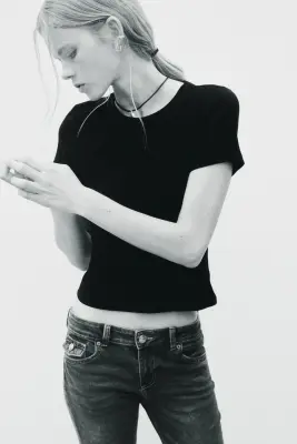 Flared Low Waist Jeans - Bleu denim foncé — photo 2