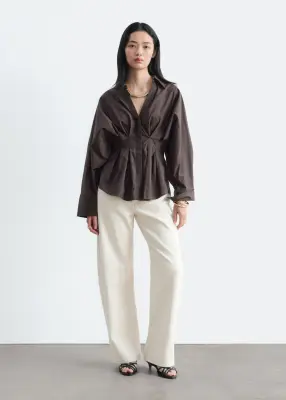 Chemise ajustée en coton - Marron foncé — photo 3