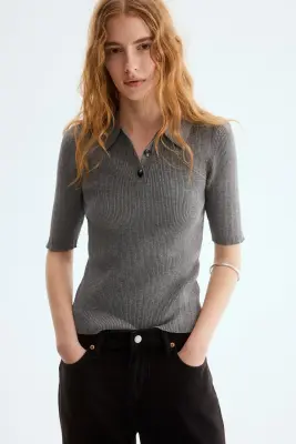 Top en maille pointelle - Gris chiné — photo 1