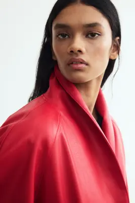Veste en tissu enduit avec col châle - Rouge vif — photo 2