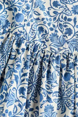 Robe à bretelles fines en coton avec jupe évasée - Bleu/fleuri — photo 3