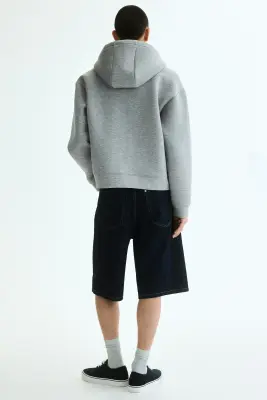 Veste à capuche zippée Loose Fit en scuba - Gris chiné — photo 3