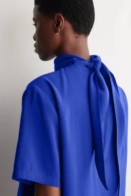 TOP DRAPÉ À ENCOLURE FOULARD - BLEU COBALT — photo 3
