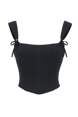 Jeanette Linen Corset Top - Black — photo 5