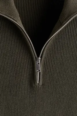 Pull Regular Fit avec col zippé - Vert foncé — photo 5