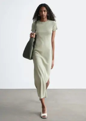 Robe midi en jersey - Vert sauge poudré — photo 3