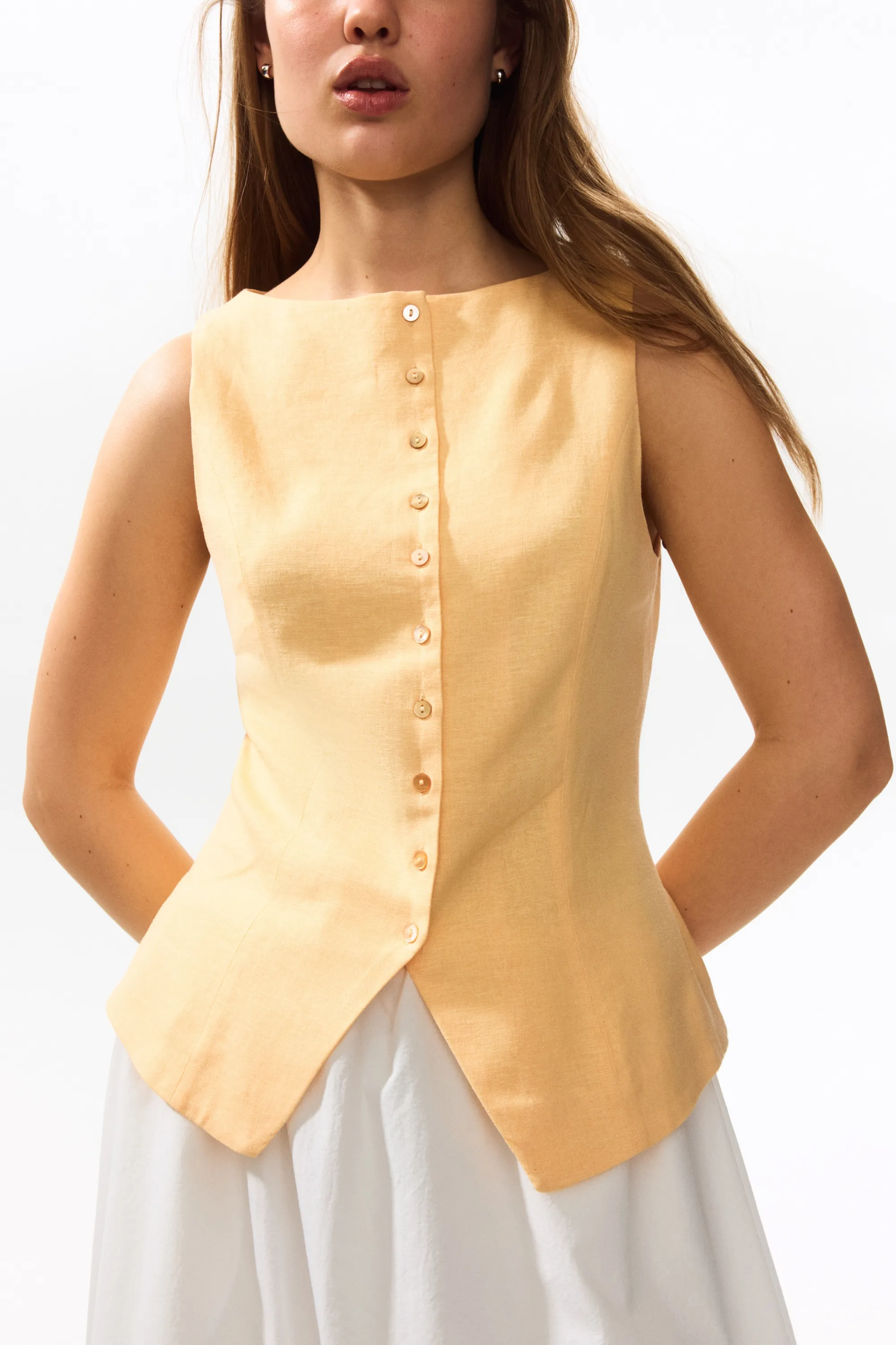 Gilet sans manches en lin mélangé - Jaune