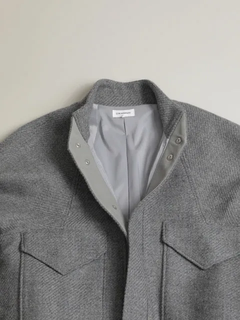 Bomber Jacket with Origami Collar in Light Grey 100% Italian Wool