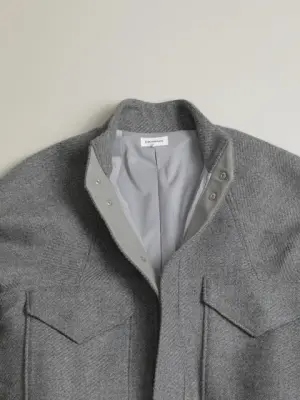 Bomber Jacket with Origami Collar in Light Grey 100% Italian Wool