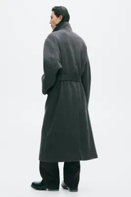 Manteau en cachemire mélangé avec ceinture - Gris foncé — photo 4
