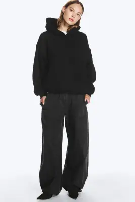Sweat à capuche oversize d’épaisseur moyenne - Noir — photo 2