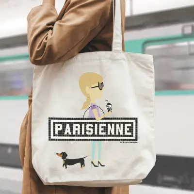 TOTE BAG IMPRIMÉ - PARISIENNE TECKEL- ÉCRU — photo 3