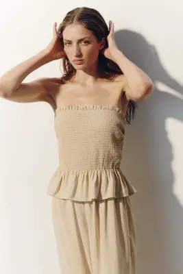 Combi-pantalon bandeau smocké - Beige — photo 1