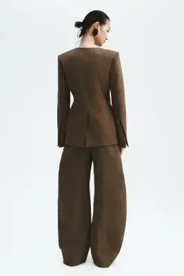 Linen-blend balloon trousers - Taupe foncé — photo 3