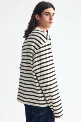 T-shirt à manches longues Oversized Fit en jersey - Crème/rayé — photo 2