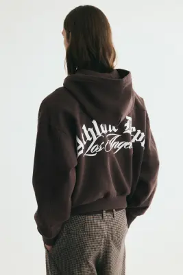 Veste imprimée Oversized Fit avec capuche et zip - Marron foncé/Athletic Dept — photo 3
