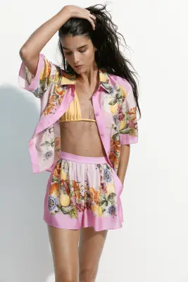 Short imprimé avec taille élastique - Rose/citrons — photo 3