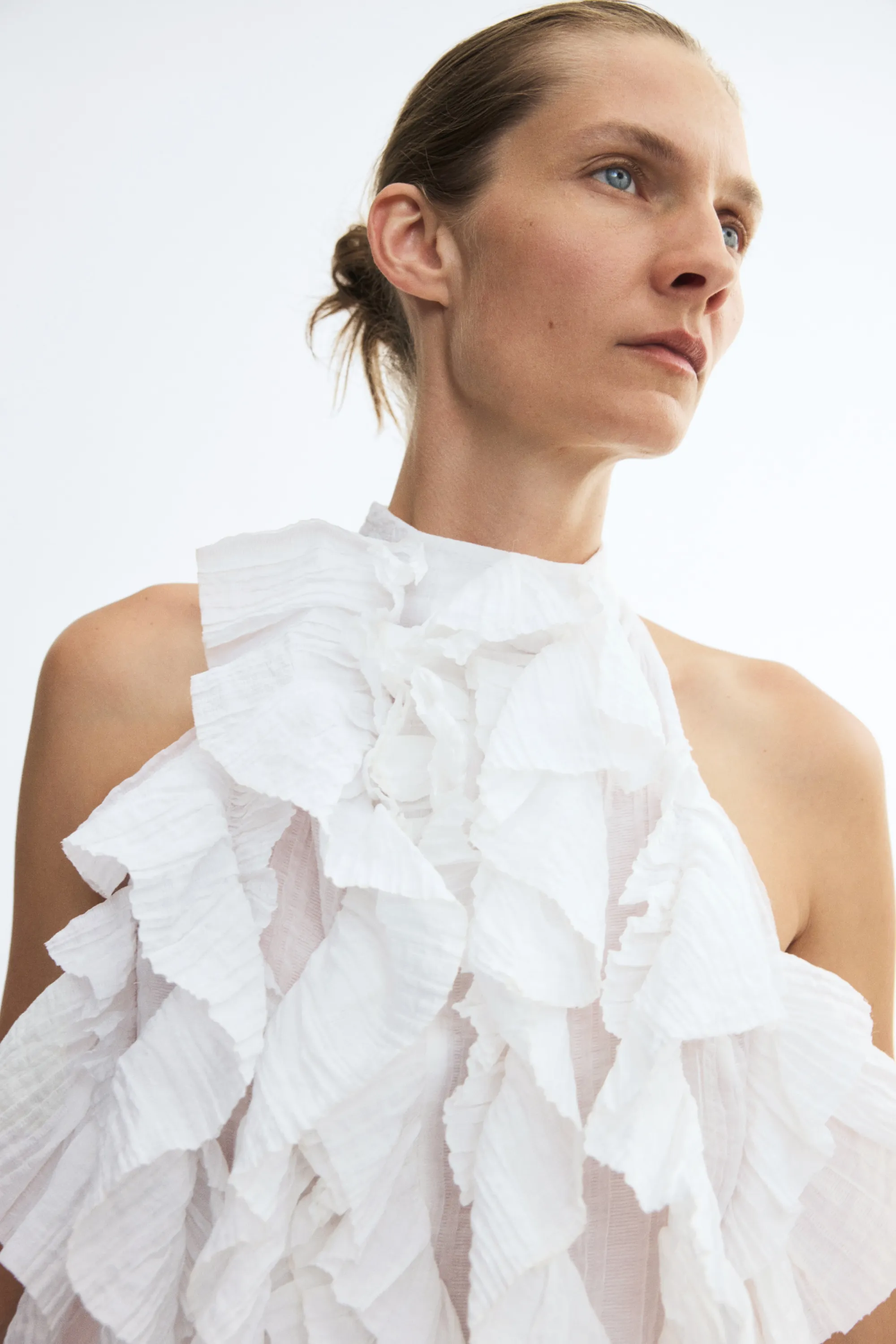 Top à volants ruchés en viscose mélangée - Blanc