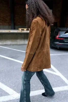 Veste en cuir suédé - Marron poudré — photo 2
