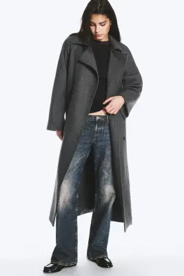 Manteau oversize croisé en laine mélangée Kia - Gris foncé chiné — photo 2