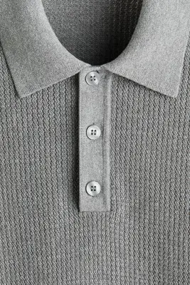 Polo Regular Fit en maille - Gris chiné — photo 4