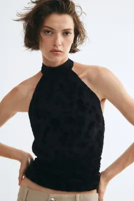 Top dos nu en mesh jacquard - Noir — photo 1