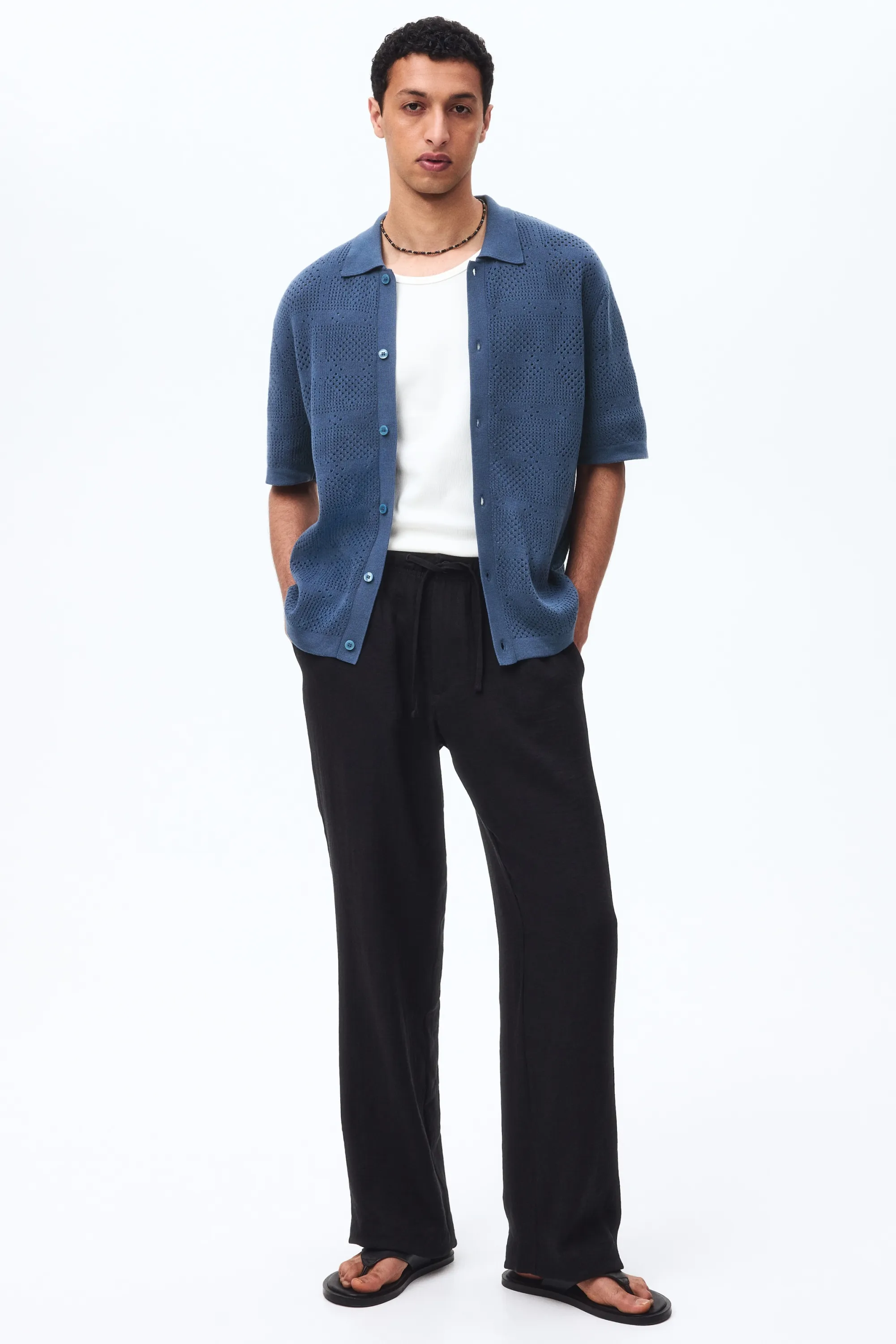 Chemise Regular Fit en maille - Bleu ancien