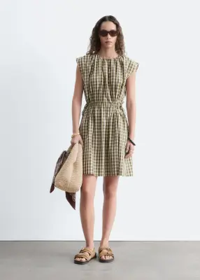 Robe sans manches cordon de serrage à la taille - Vert kaki/À carreaux — photo 2