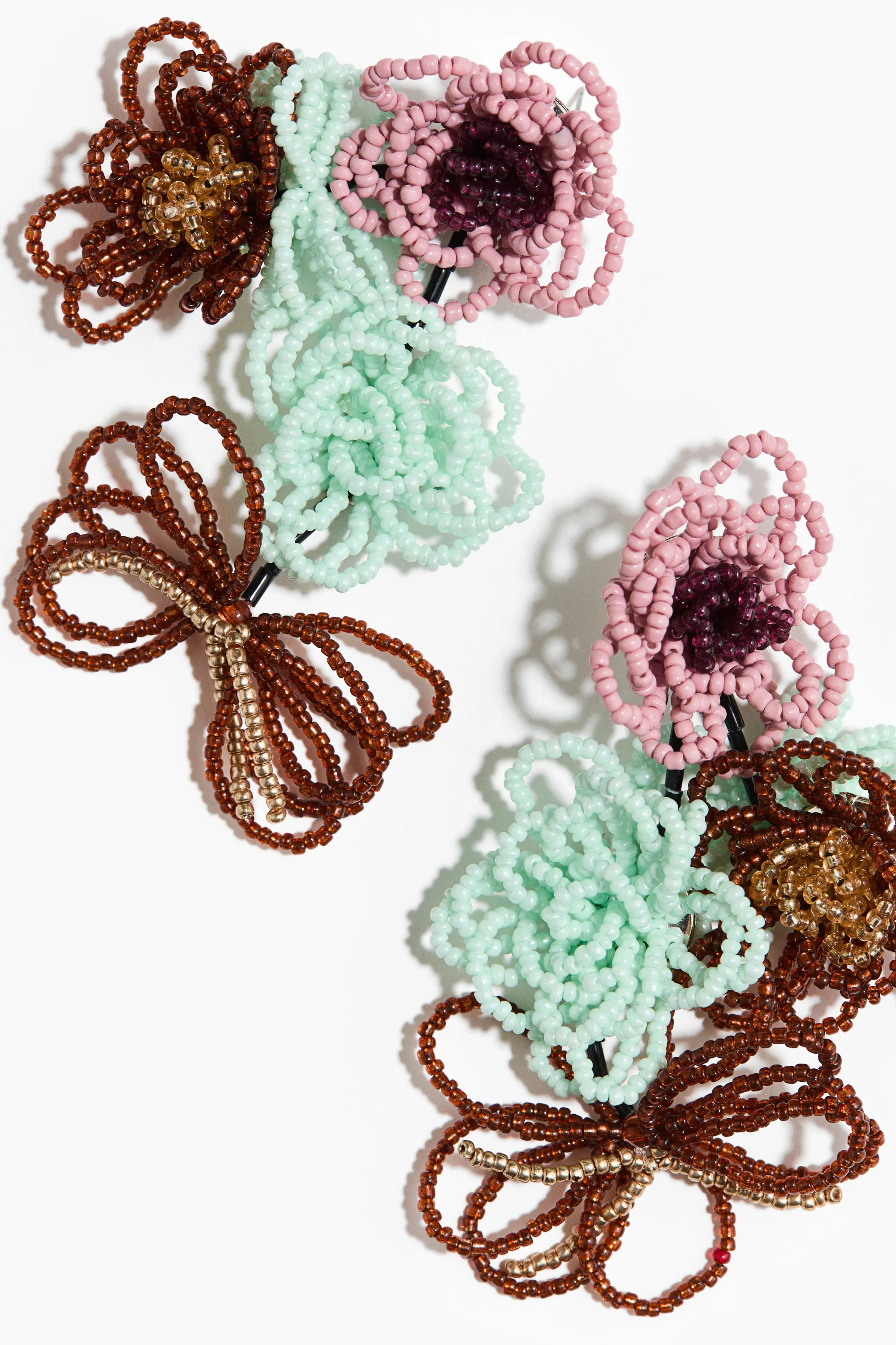 Boucles d'oreilles fleur en perles fantaisie - Marron/turquoise