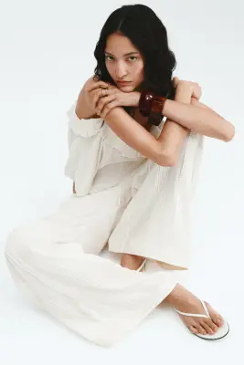 Pantalon avec plis nervure - Crème — photo 3