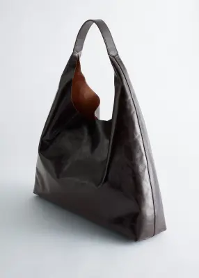 Grand sac cabas en cuir - Marron foncé — photo 1