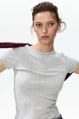 T-shirt en maille pointelle - Gris clair chiné — photo 2