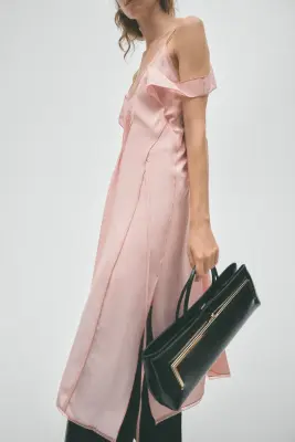 Robe épaules dénudées à effet superposé - Rose ancien clair — photo 2