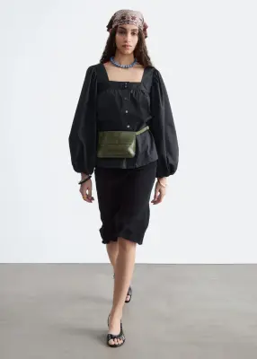 Blouse en coton à encolure carrée - Noir — photo 2