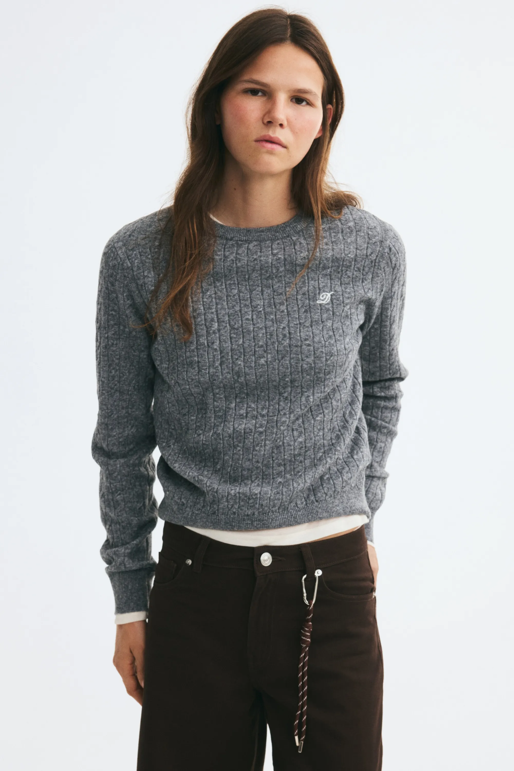 Pull en maille torsadée - Gris chiné/D