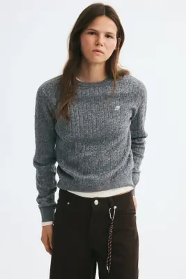 Pull en maille torsadée - Gris chiné/D — photo 1