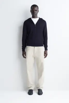 SWEAT À CAPUCHE ZIPPÉ EN LAINE MÉRINOS - BLEU MARINE — photo 1
