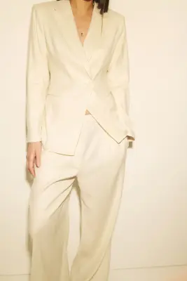 Blazer Easy-care Slim Fit en lin mélangé - Crème — photo 1