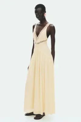 Robe en mousseline avec dentelle - Jaune — photo 3