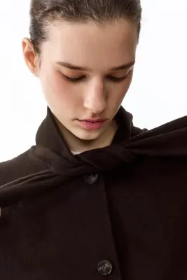 Veste faite main en laine mélangée - Marron foncé — photo 3