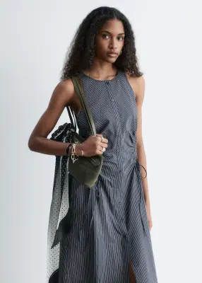 Robe midi sans manches à cordon de serrage - Rayures bleu marine — photo 1