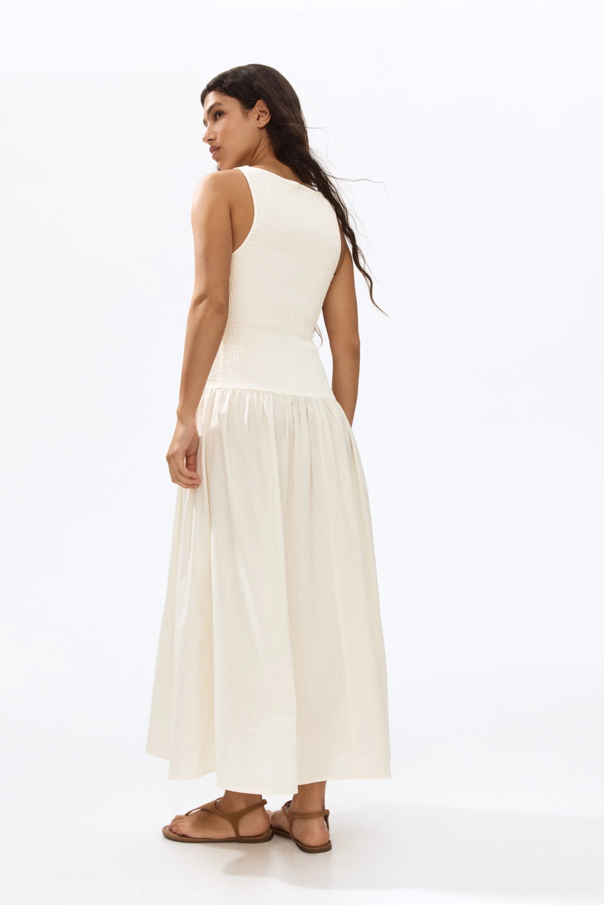 Robe smockée en seersucker - Crème