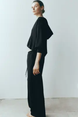 Veste à capuche zippée en viscose mélangée - Noir — photo 3